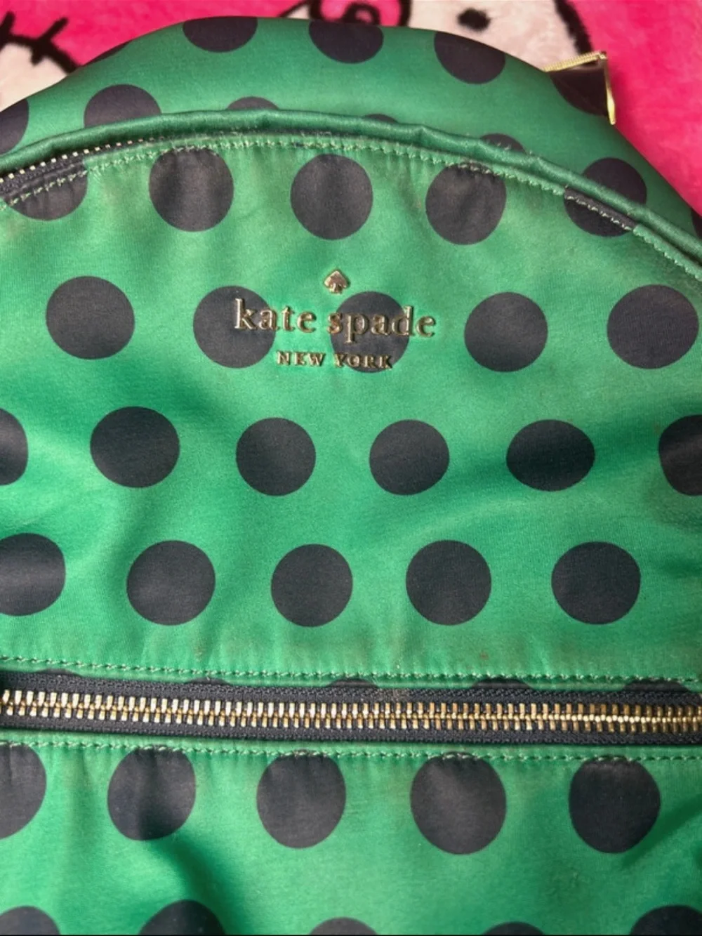 kate spade kids green polka dot backpack with black dots
